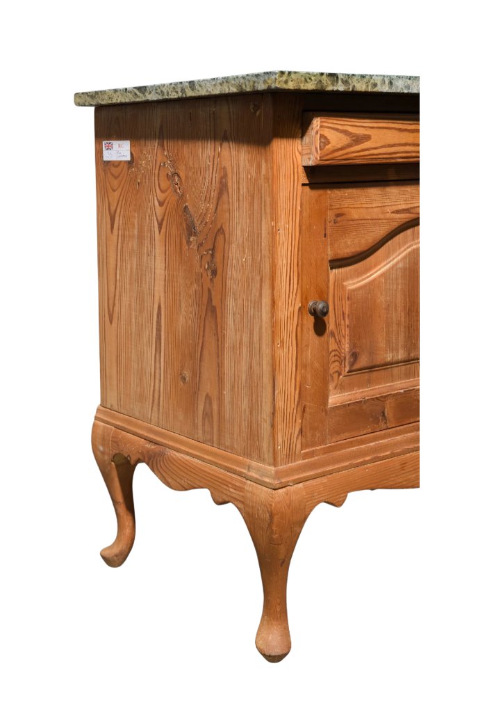 Antique British Pine Washstand Cabinet with Green Marble Top