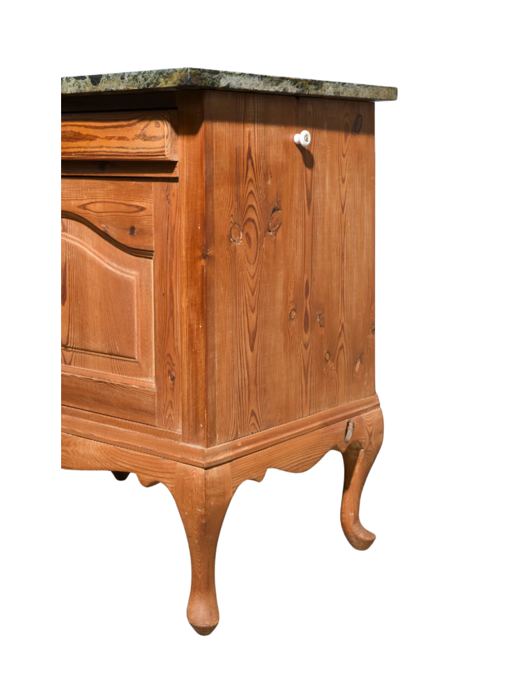 Antique British Pine Washstand Cabinet with Green Marble Top