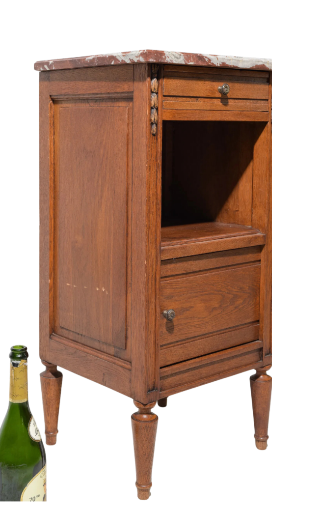 French Louis XVI Style Marble-Top Nightstand / Side Cabinet
