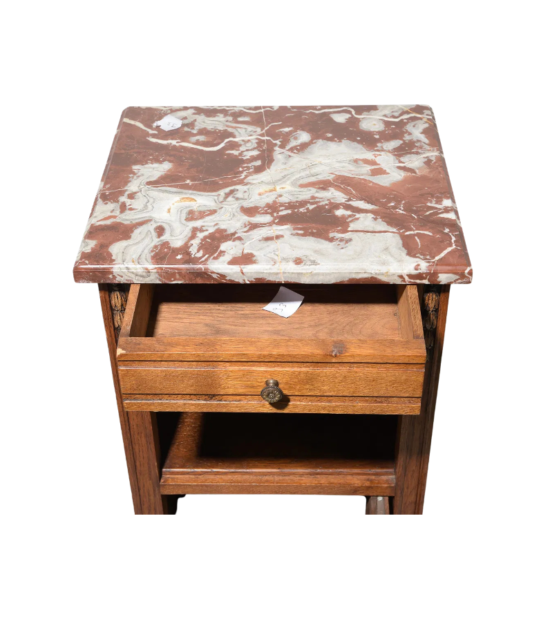 French Louis XVI Style Marble-Top Nightstand / Side Cabinet