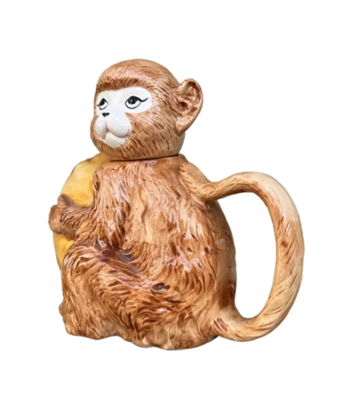 Vintage Italian Majolica Monkey & Citrus Figural Teapot — Circa 1970s