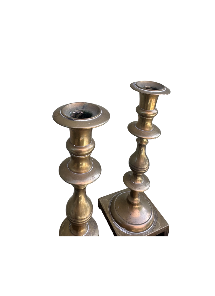 Antique English 19th-Century Brass Baluster Candlesticks — Pair