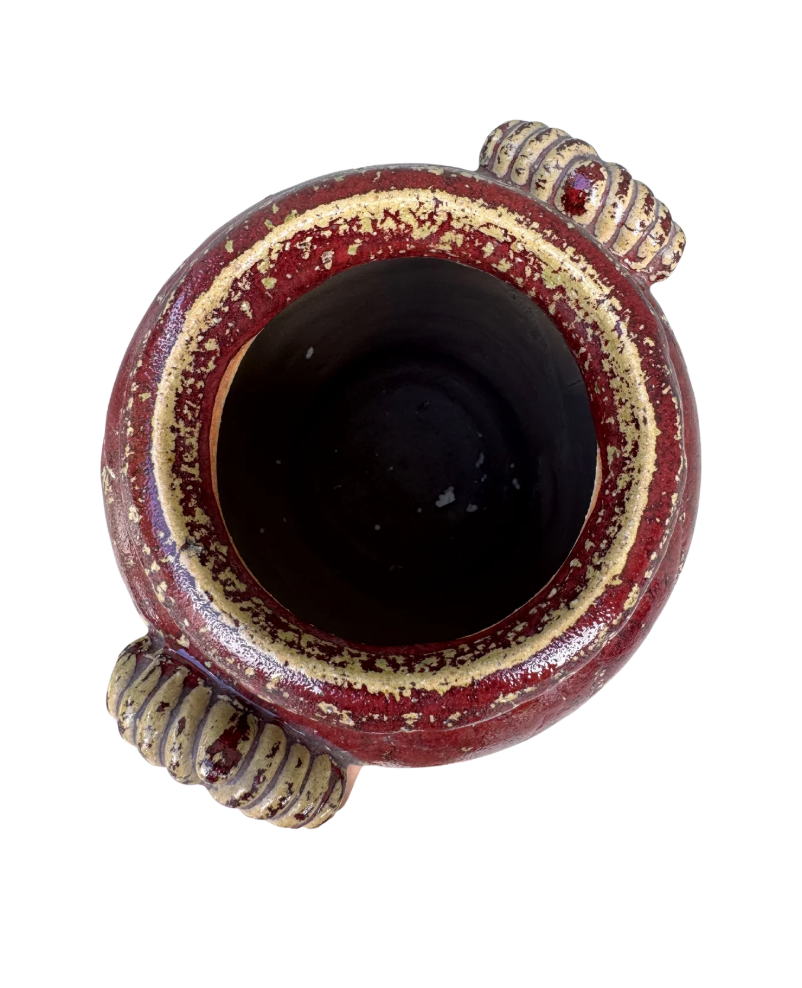 Vintage Terracotta Lion Head Urn | Red & Cream Crackle Glaze, 22”