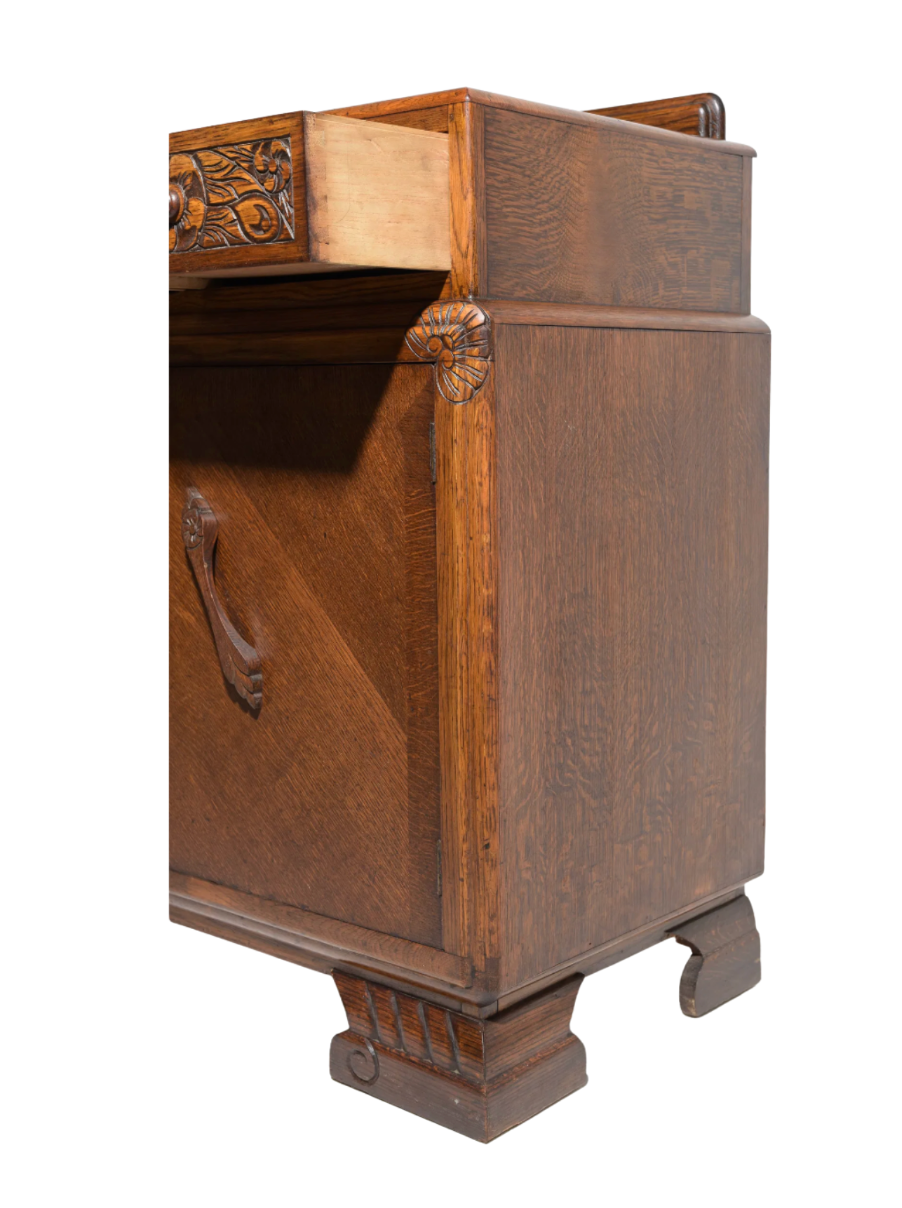 Vintage Tudor Revival Carved Oak Buffet Server / Sideboard