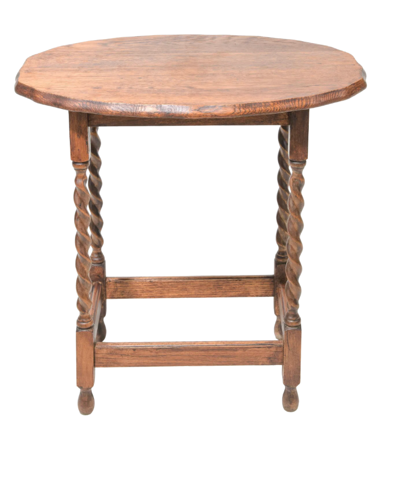 Antique English Barley-Twist Side Table with Scalloped Top, c. 1900