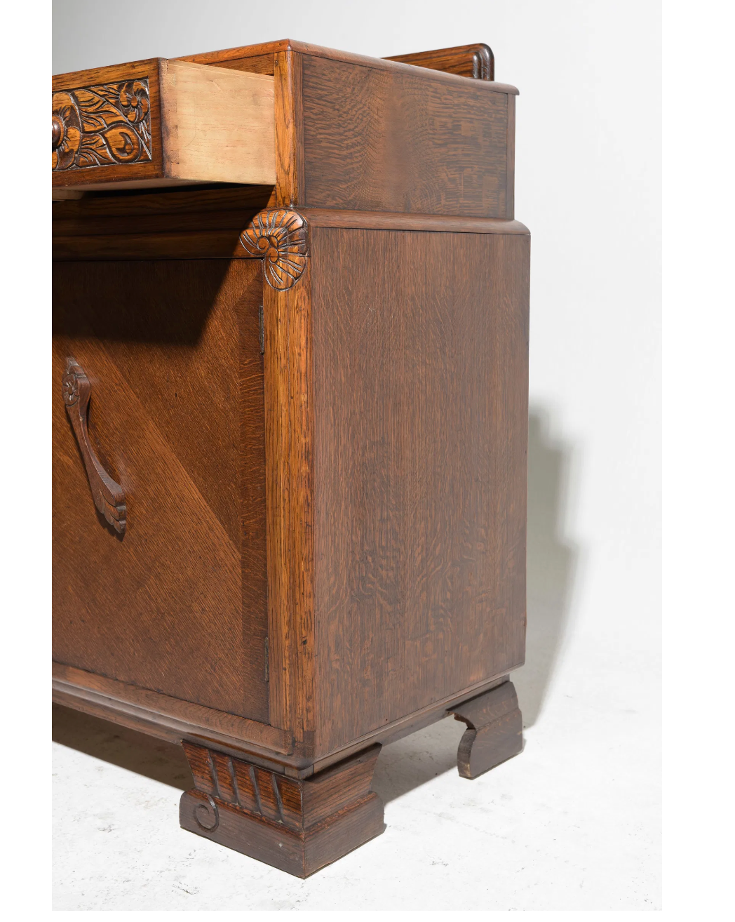 Vintage Tudor Revival Carved Oak Buffet Server / Sideboard