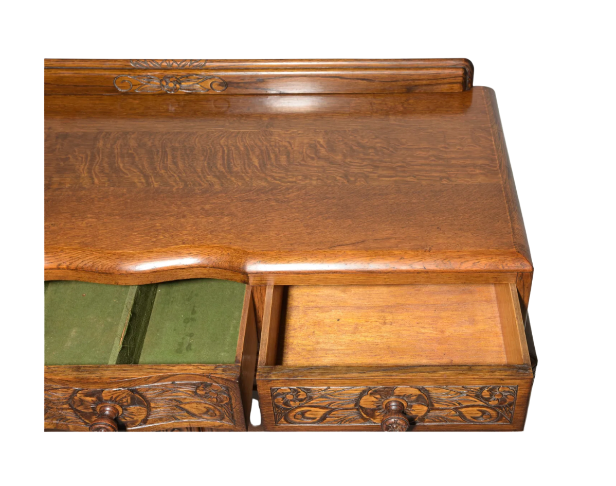 Vintage Tudor Revival Carved Oak Buffet Server / Sideboard