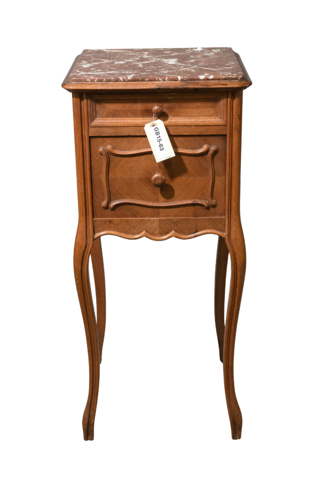 18th C. Vintage Louis XVI Style Marble-Top Nightstand / Side Table