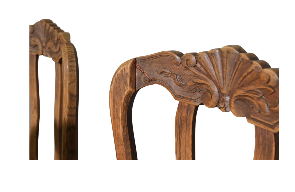 Vintage Country French Louis XV Style Rush Seat Dining Chairs — Set of 5
