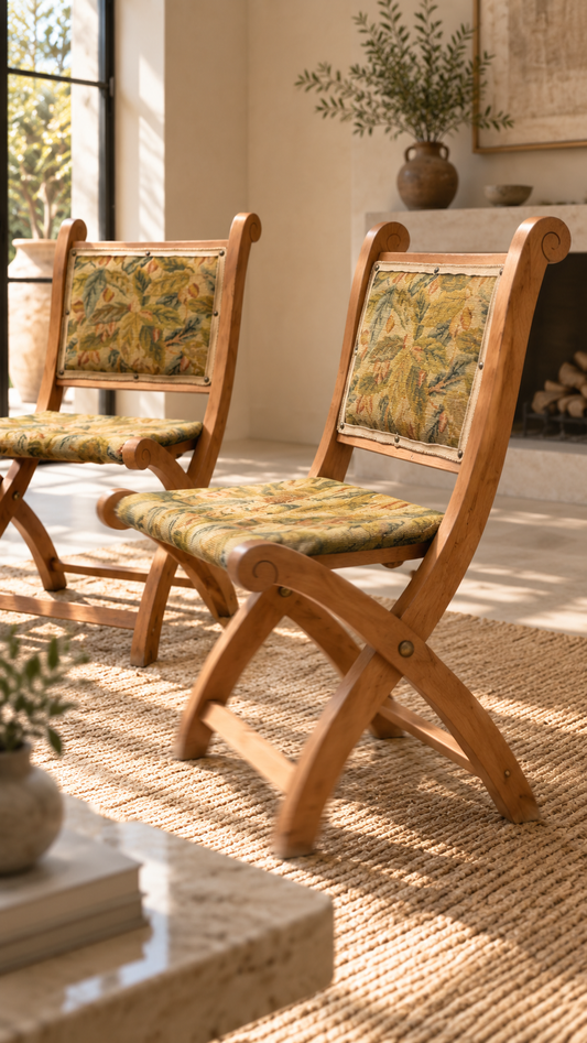 Pair of Renaissance Revival X-frame accent chairs