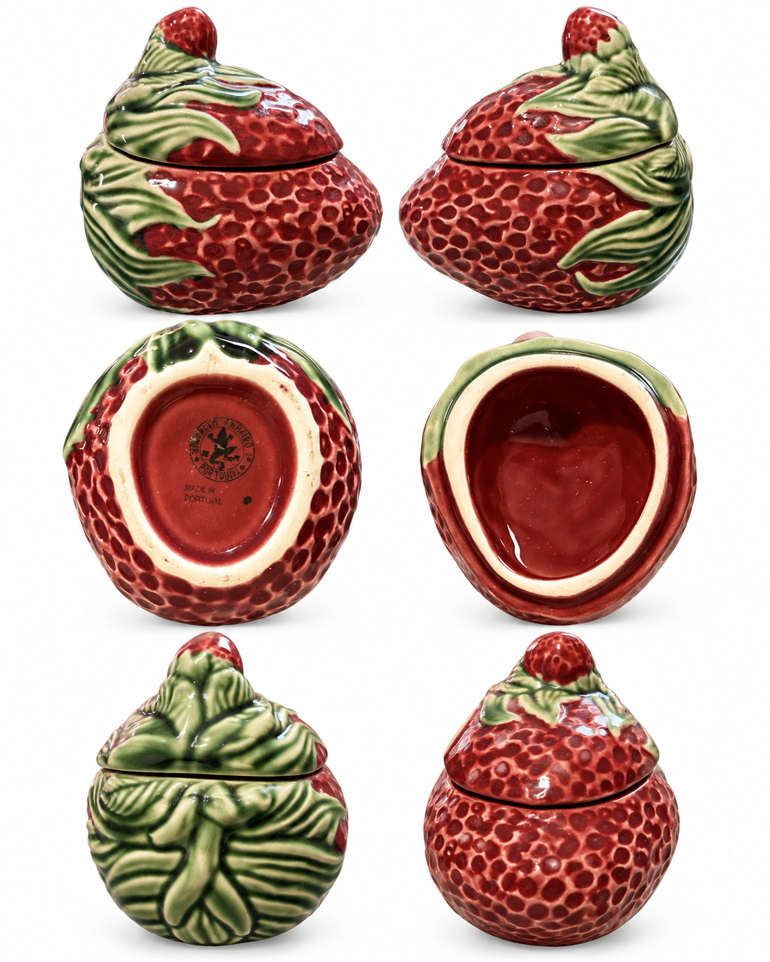 Vintage Bordallo Pinheiro Strawberry Covered Jar — Portuguese Majolica Sugar / Jam Pot