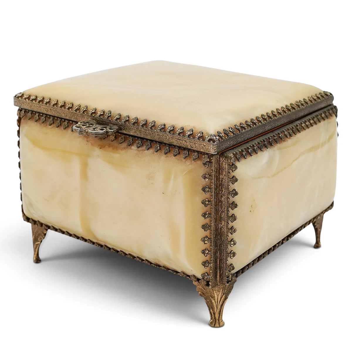 Vintage Gilt Metal-Mounted Acrylic Jewelry Box — Hollywood Regency Vanity Décor