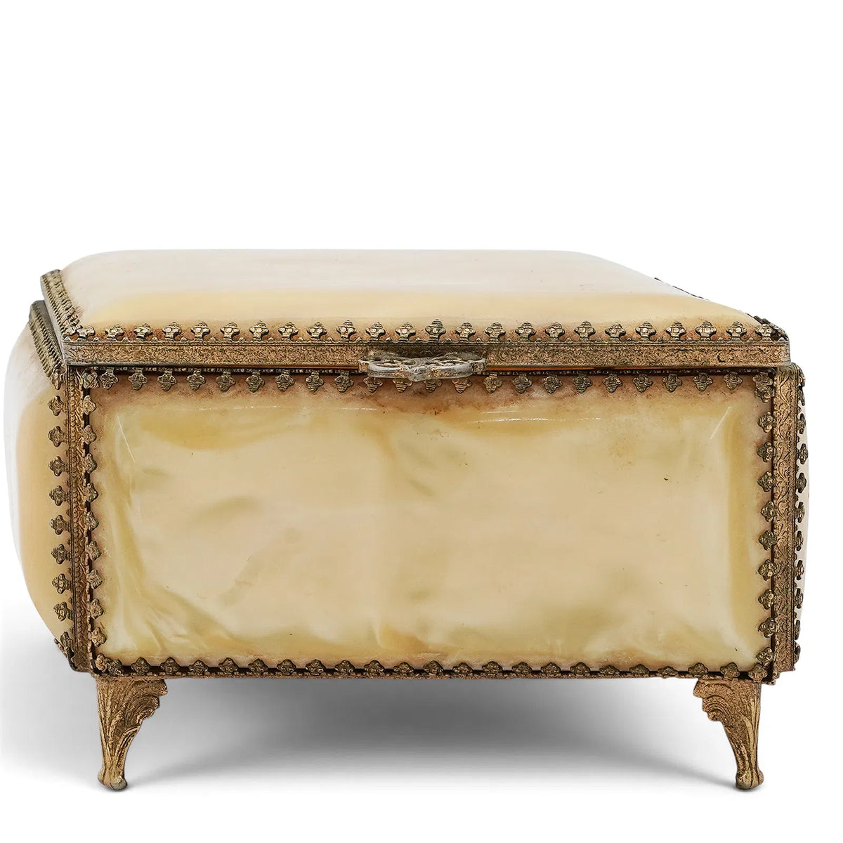 Vintage Gilt Metal-Mounted Acrylic Jewelry Box — Hollywood Regency Vanity Décor