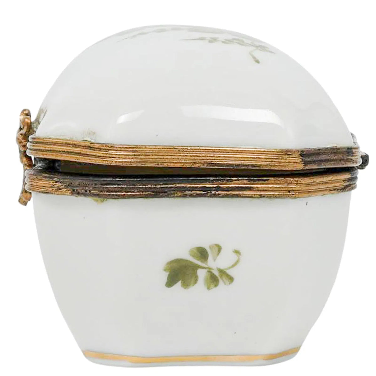 Antique 19th-Century French Sèvres-Marked Green Ivy Porcelain Trinket Box with Gilt Metal Mounts