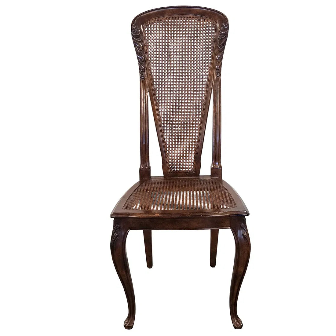 Set of 8 Vintage French Provincial Carved Wood & Cane Dining Chairs