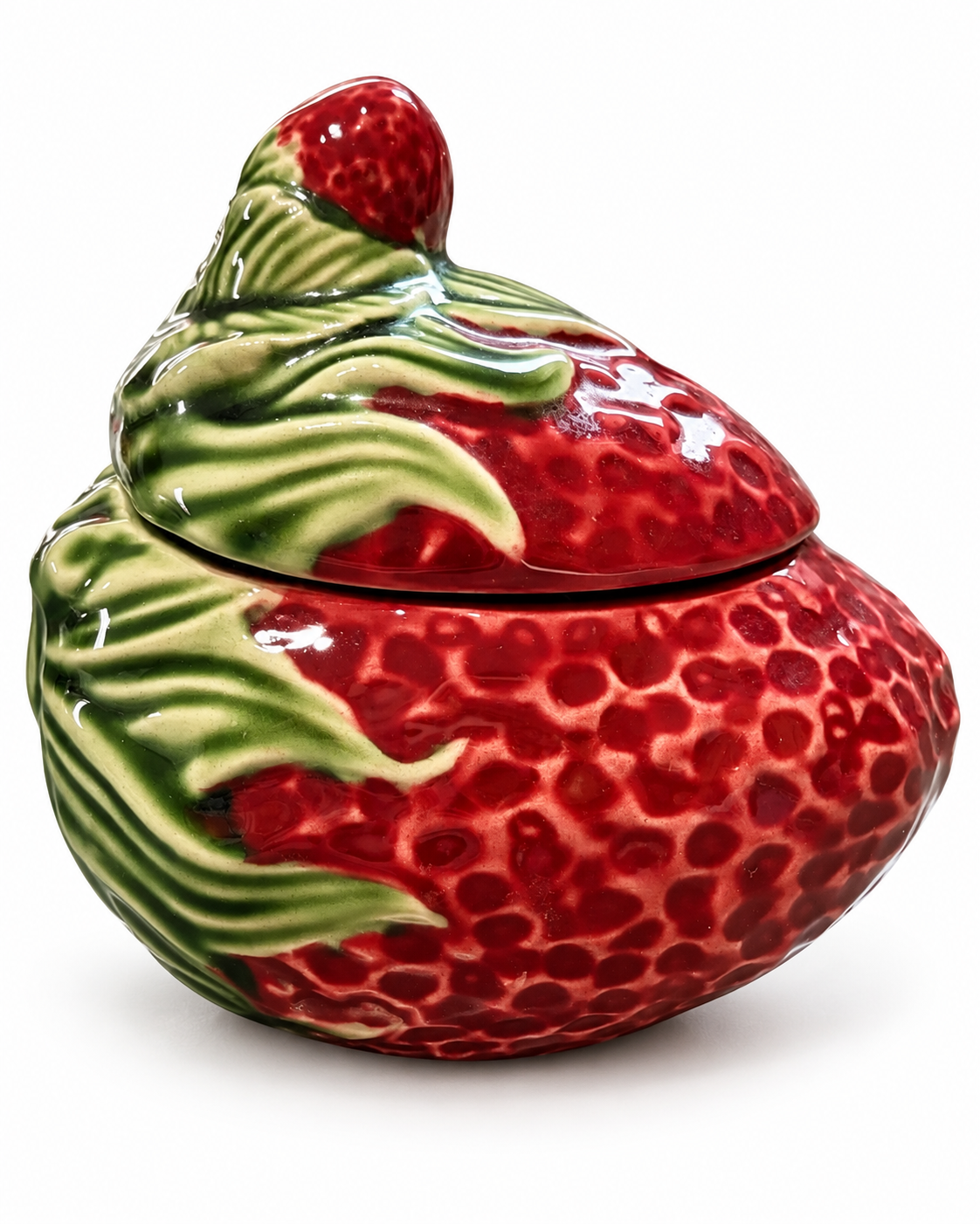 Vintage Bordallo Pinheiro Strawberry Covered Jar — Portuguese Majolica Sugar / Jam Pot