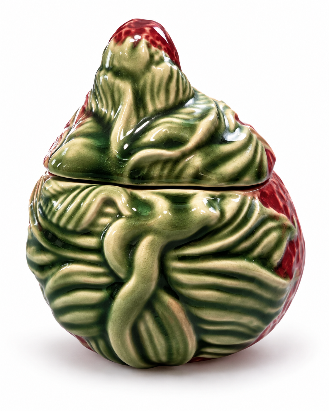 Vintage Bordallo Pinheiro Strawberry Covered Jar — Portuguese Majolica Sugar / Jam Pot