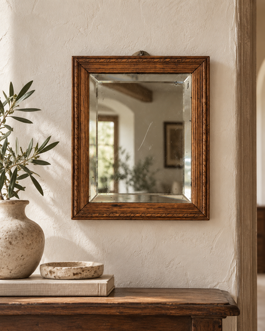 Antique French Carved Wood Beveled Mirror, c. 1880–1900