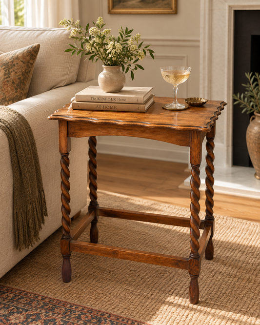 Vintage British Oak Barley-Twist Rectangular Side Table