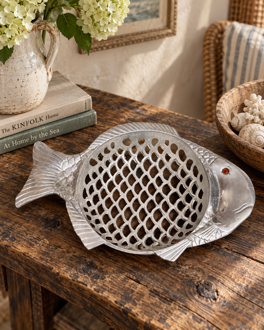 Vintage Arthur Court Fish Bowl — Cast Aluminum, 1981