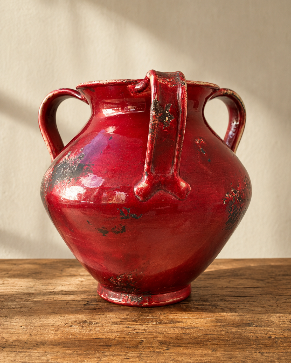 1960s Oxblood Red Double-Handled Ceramic Vessel