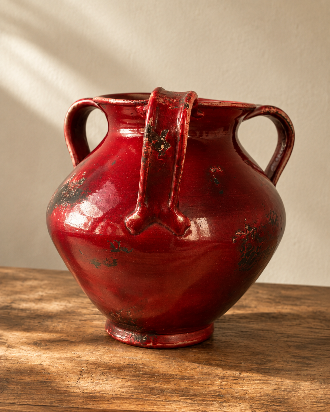 1960s Oxblood Red Double-Handled Ceramic Vessel