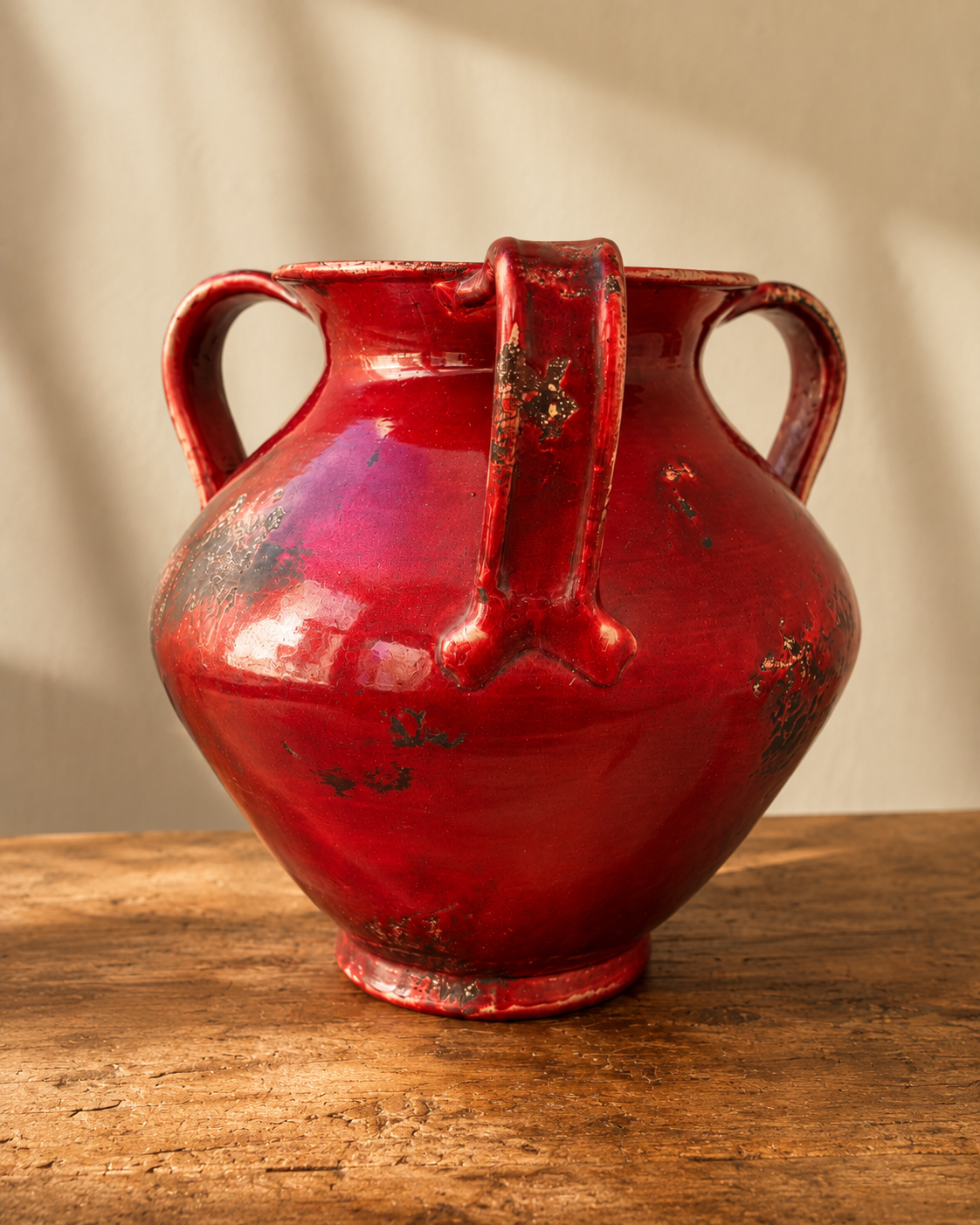 1960s Oxblood Red Double-Handled Ceramic Vessel