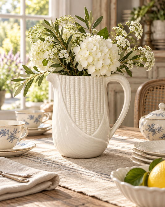 Vintage Portuguese White Ceramic Corn Pitcher — Marketplace