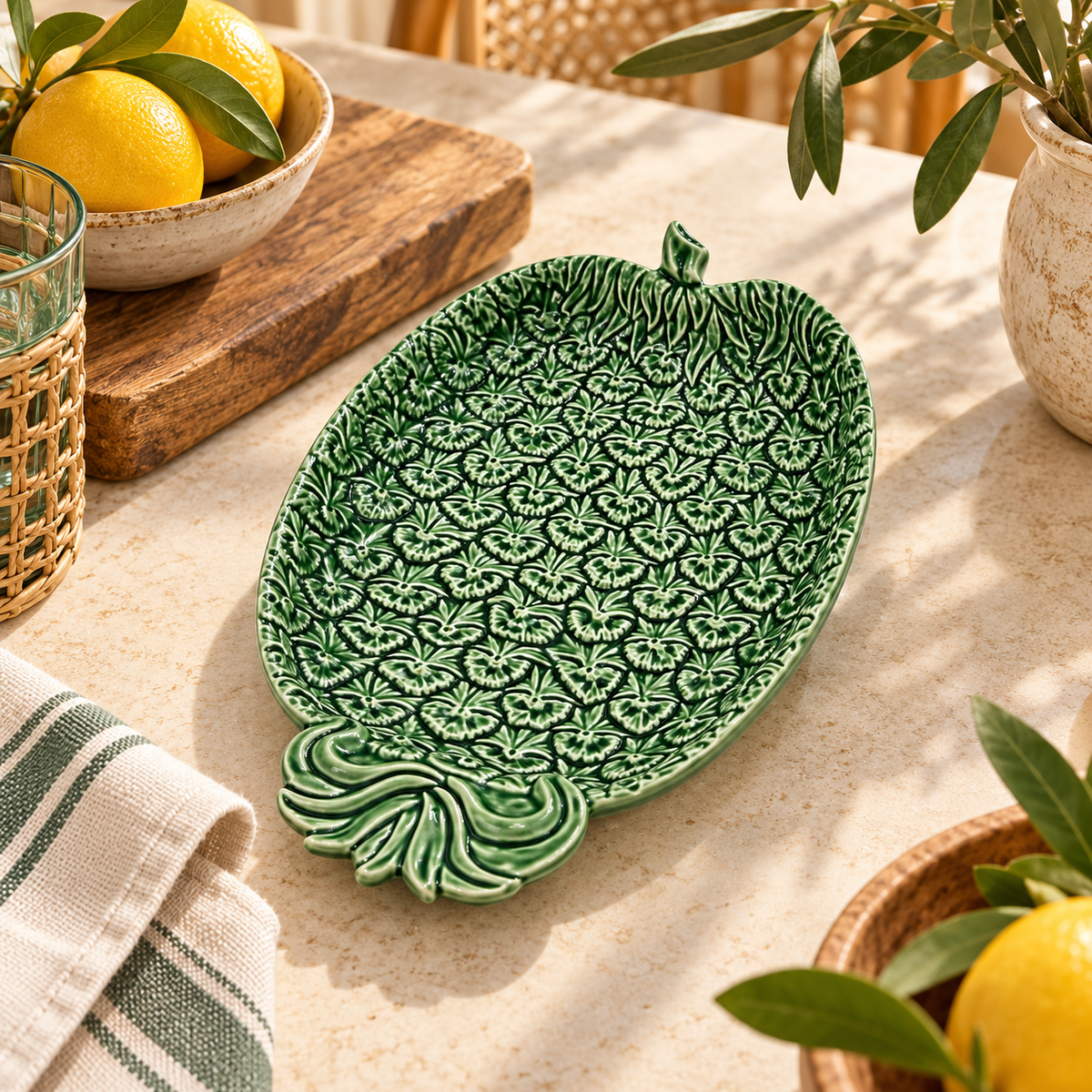 Bordallo Pinheiro Green Majolica Pineapple Serving Tray — Portugal