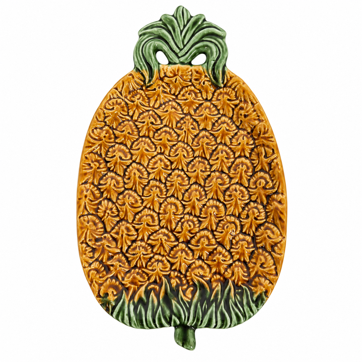 Vintage Olfaire Portugal Pineapple Serving Dish 6722 — Golden Yellow & Green Majolica-Style Pottery
