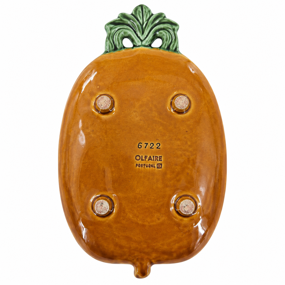 Vintage Olfaire Portugal Pineapple Serving Dish 6722 — Golden Yellow & Green Majolica-Style Pottery