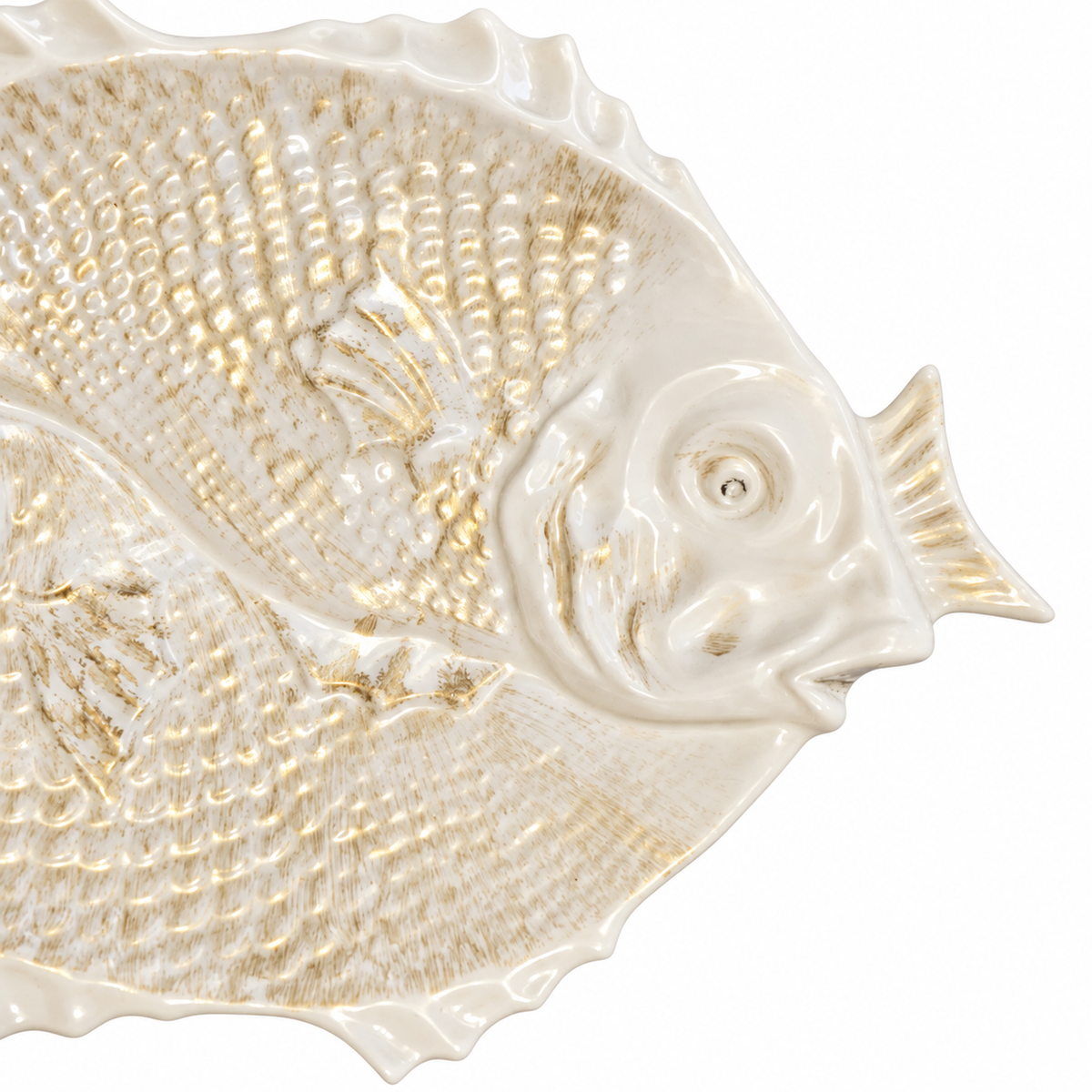 Vintage Bordallo Pinheiro Double Fish Platter — White Portuguese Majolica, 15.5"