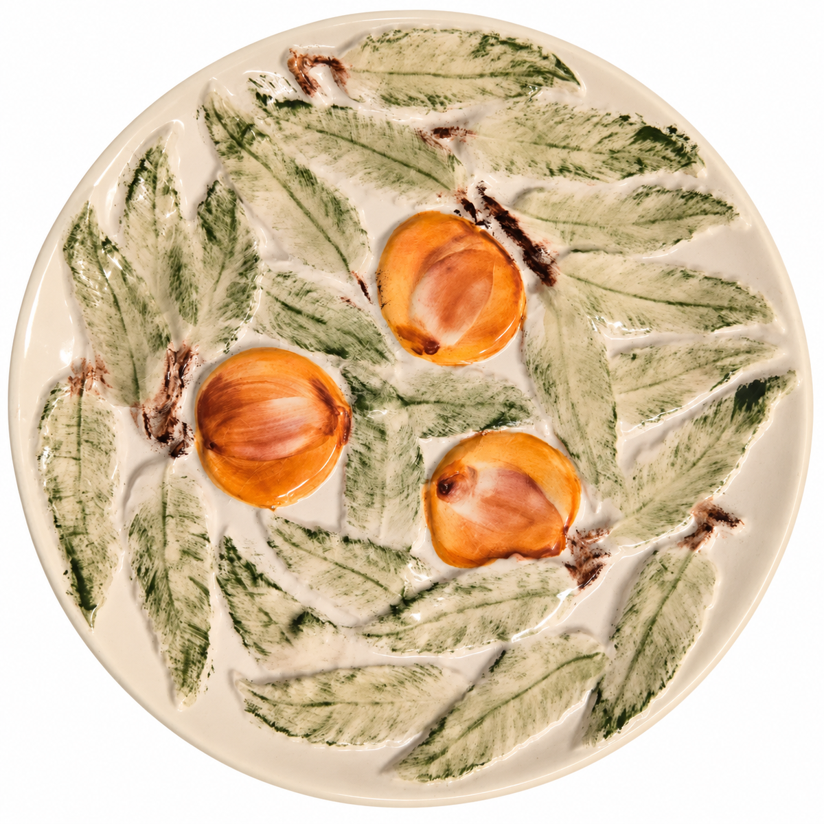 Vintage Neuwirth Portugal Majolica-Style Fruit Plates — Pear, Grapes & Stone Fruit, Set of 3