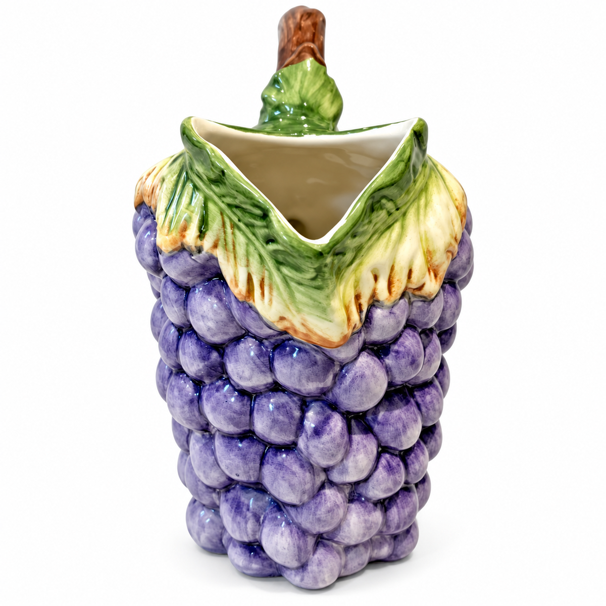 Vintage Portuguese Majolica Grape Cluster Pitcher — Hand-Painted Ceramic Jug, 9.25"