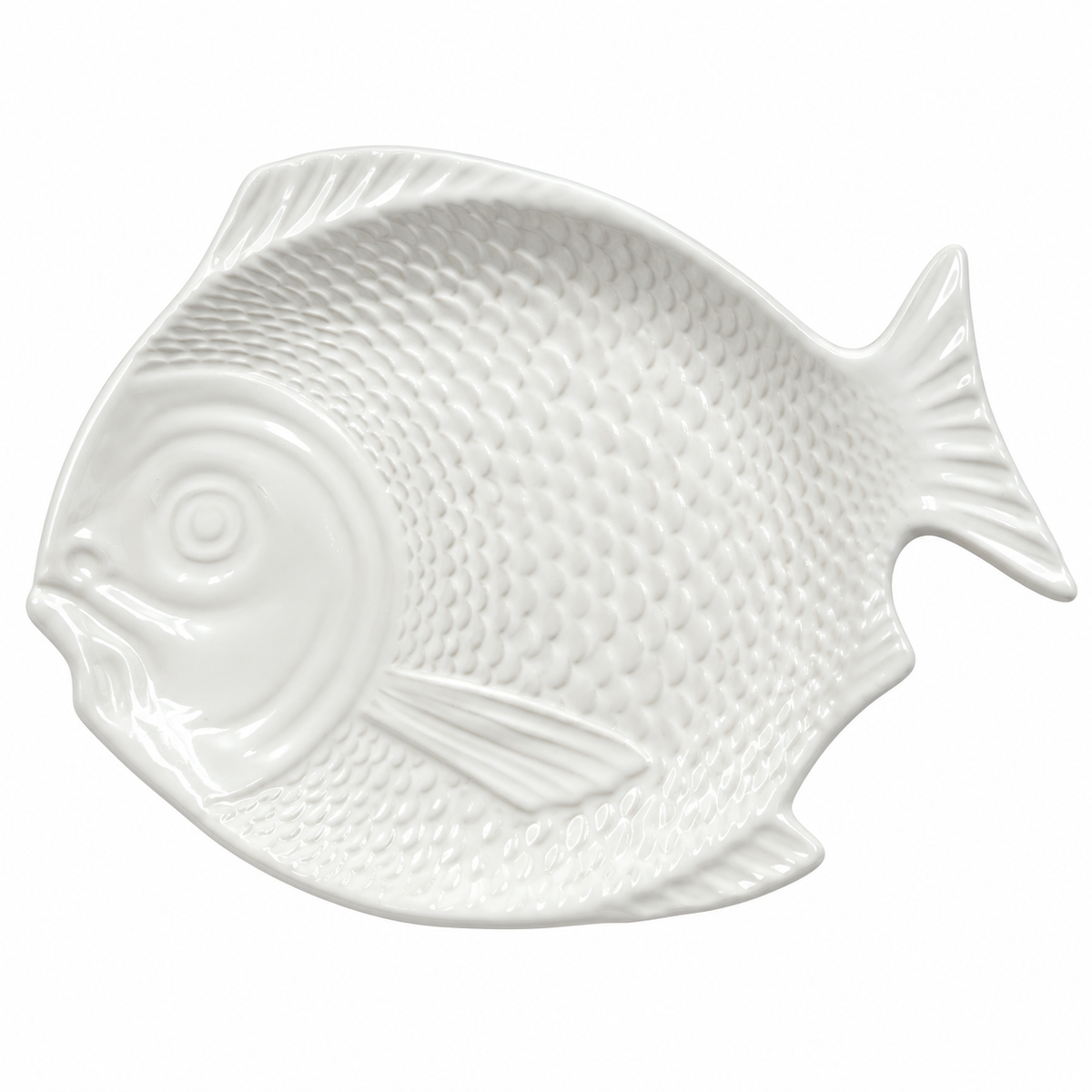 Vintage Portuguese White Ceramic Fish Serving Bowl — Sculptural Textured Dish