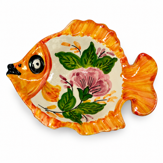 Vintage Olaria Cristo Portugal Hand-Painted Fish Trinket Dish — Floral Folk Pottery