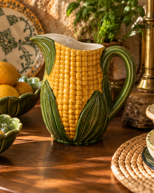 Vintage ELPA Alcobaça Corn Pitcher 4122 — Portuguese Majolica-Style Ceramic