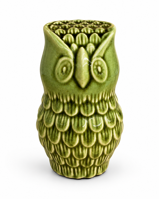 Vintage Bordallo Pinheiro Green Majolica Owl Figurine — Portugal