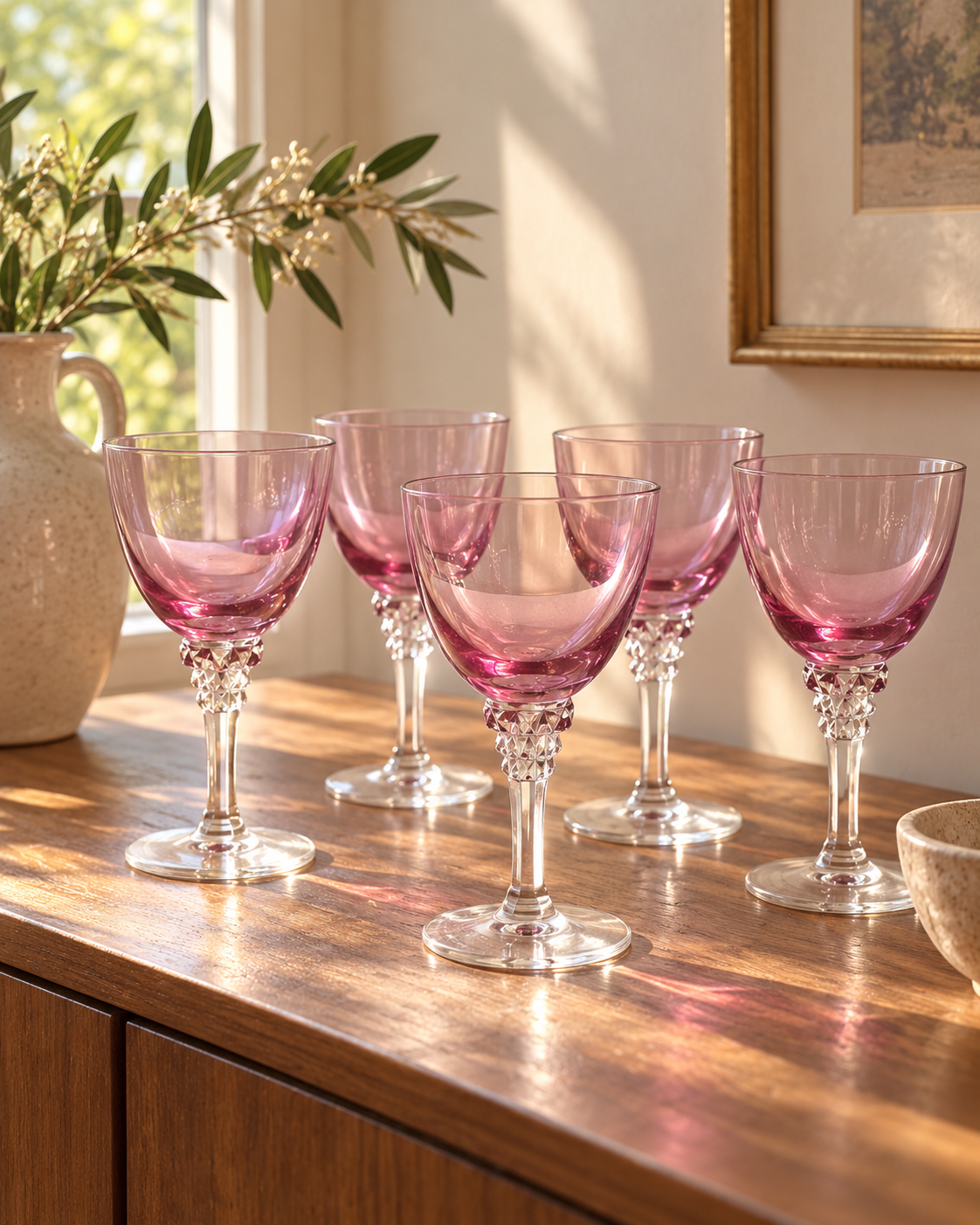 Vintage 1970s Portuguese Pink Amethyst Wine Goblets — Sets of 4, 6 or 10