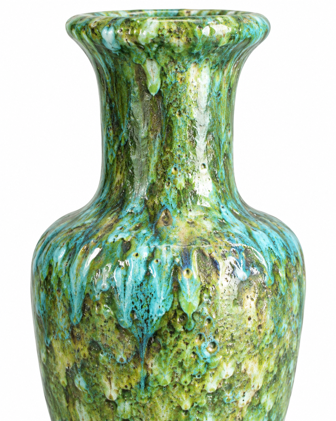 Vintage European Studio Art Pottery Drip Glaze Baluster Vase