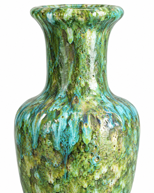 Vintage European Studio Art Pottery Drip Glaze Baluster Vase