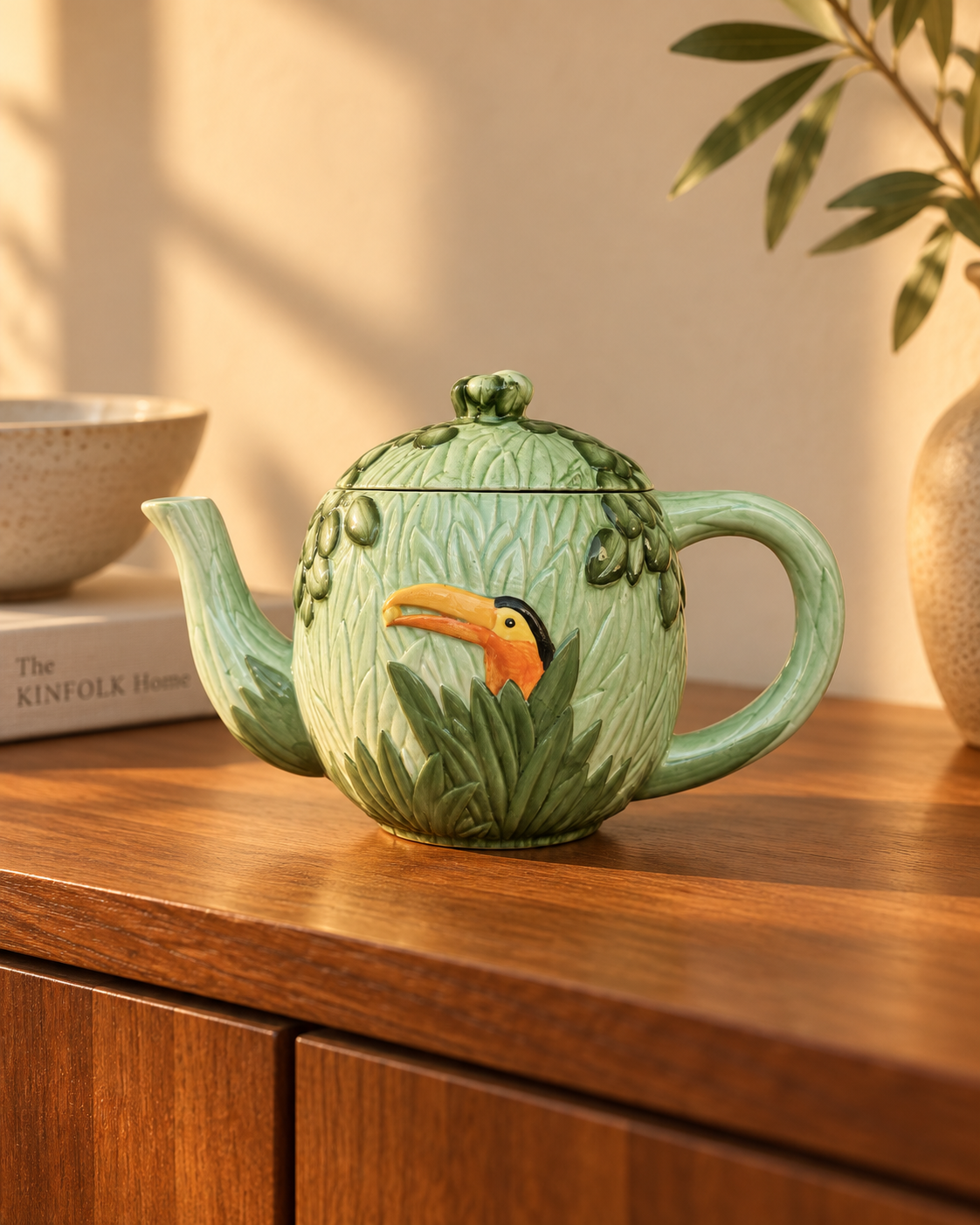 Vintage 1980s Seymour Mann Majolica-Style Toucan Teapot