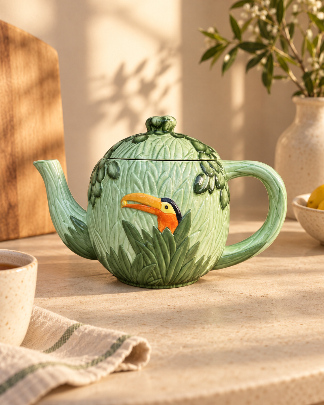 Vintage 1980s Seymour Mann Majolica-Style Toucan Teapot