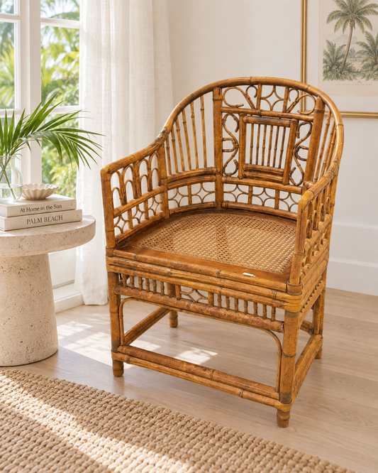 Vintage Brighton Pavilion–Style Rattan & Cane Armchair