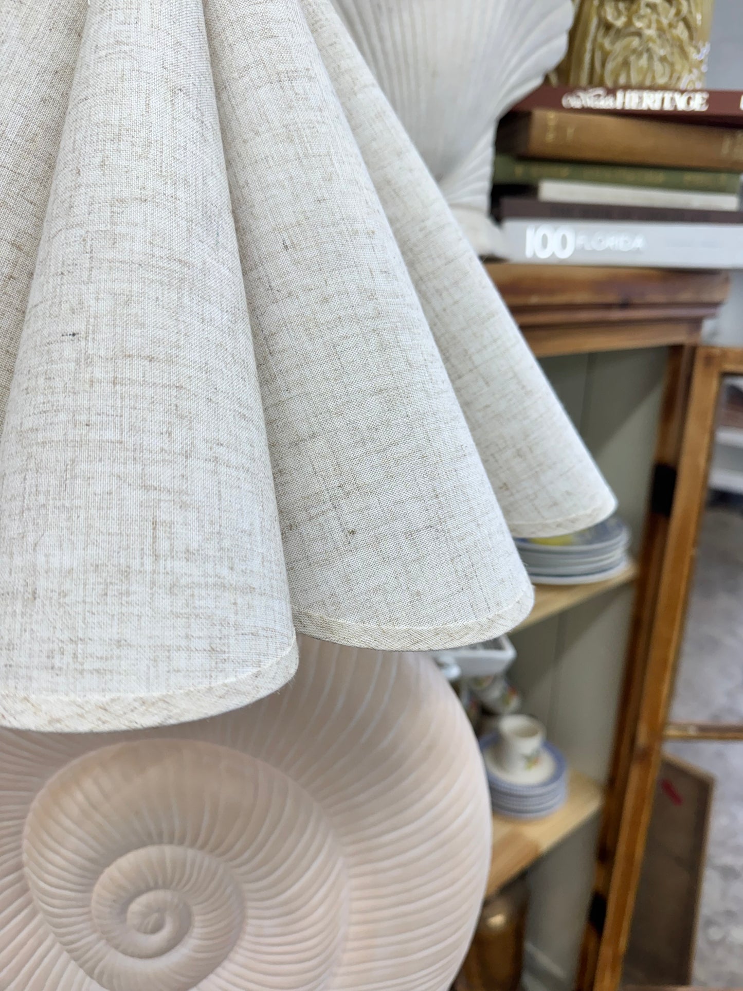 Vintage nautilus shell lamp with bespoke custom lampshade