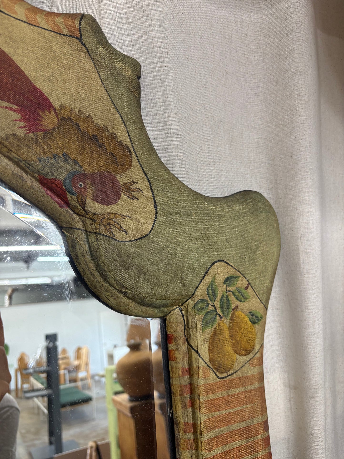 Large Vintage Hand-Painted Chinoiserie Canvas Mirror, 1970s–1980s