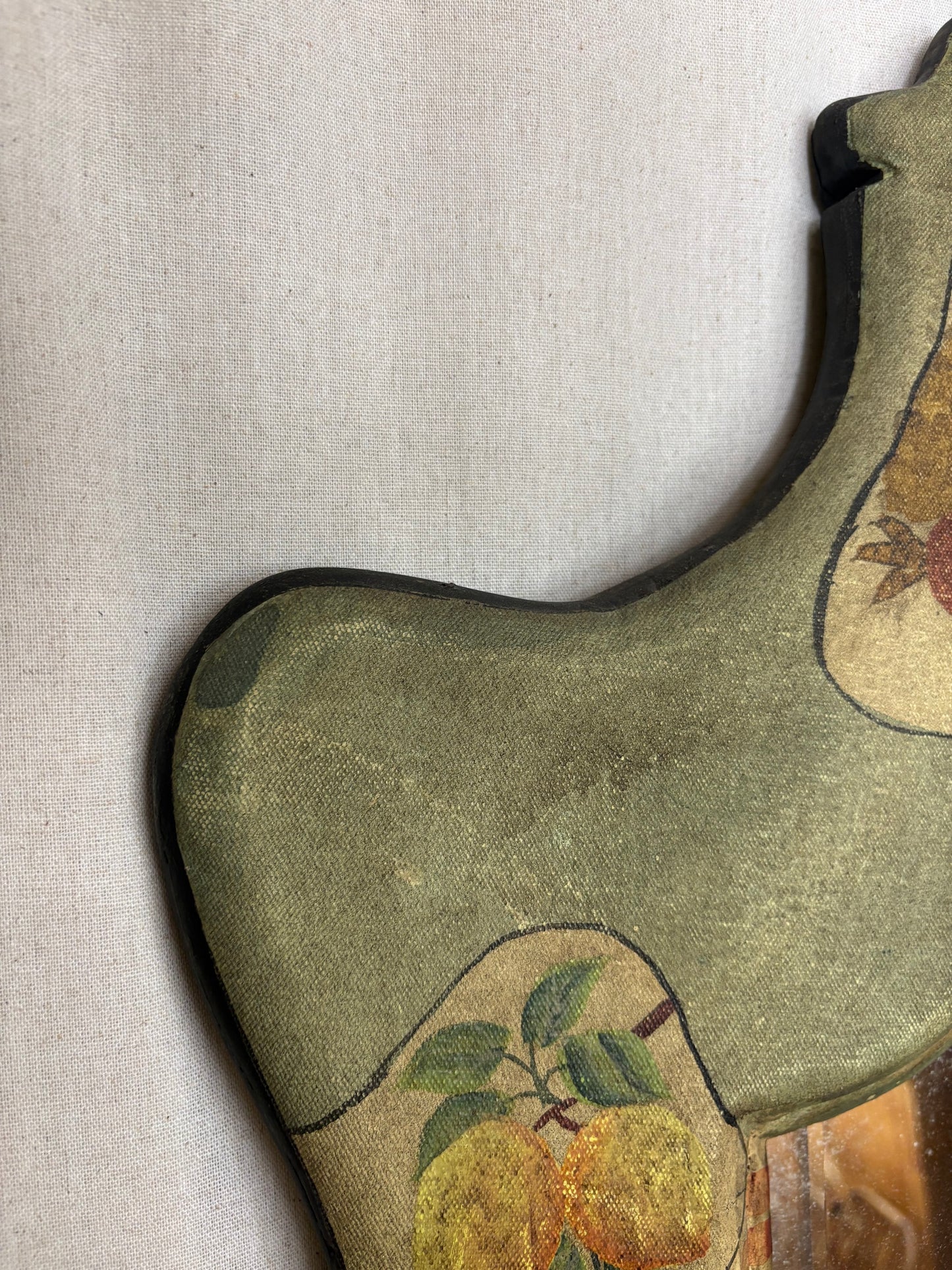 Large Vintage Hand-Painted Chinoiserie Canvas Mirror, 1970s–1980s
