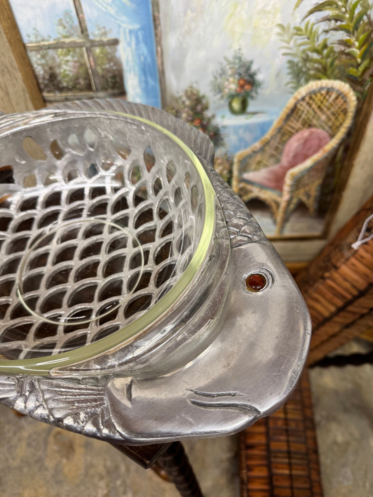 Vintage Arthur Court Fish Bowl — Cast Aluminum, 1981