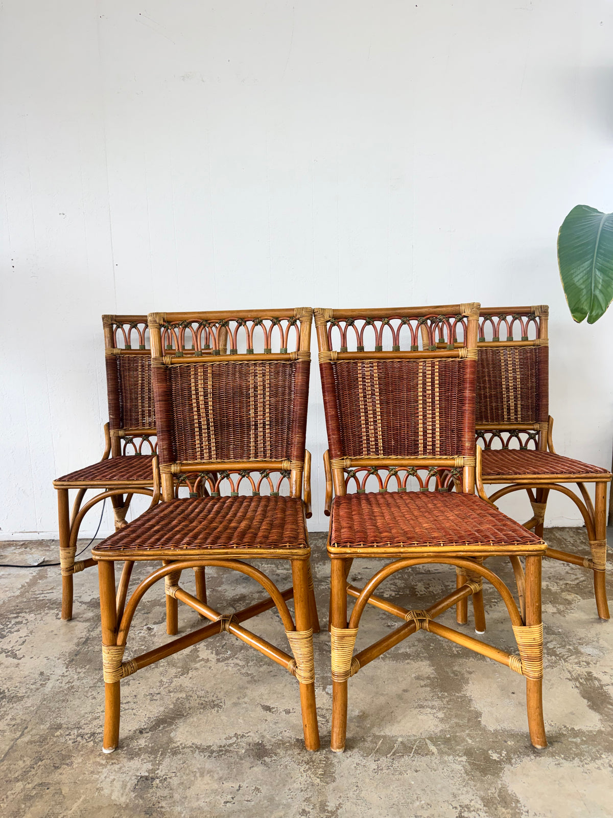 Pink rattan chairs - set of 6 - Mid Century