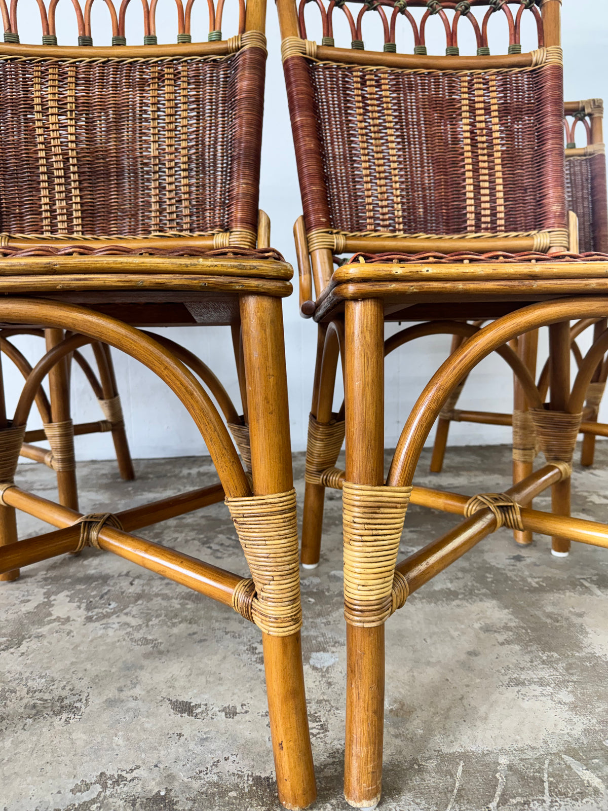 Pink rattan chairs - set of 6 - Mid Century